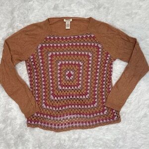 Sundance Aztec Crochet Sweater Women’s Size L Large Alpaca Wool Blend Orange